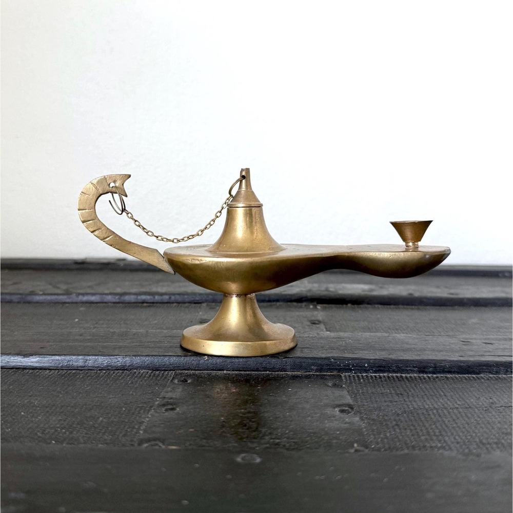 Vintage Brass Genie Incense Holder with Lid and Handle